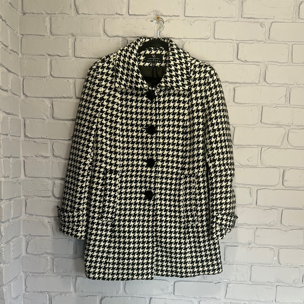NWOT Collection B Black and White Pea Coat Timeless Checkered Design size L